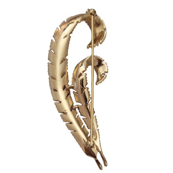 Trifari Crown Over T Gold Tone Chunk Feather Palm Leaves Brooch Pin, Signed E585 - Picture 7 of 11
